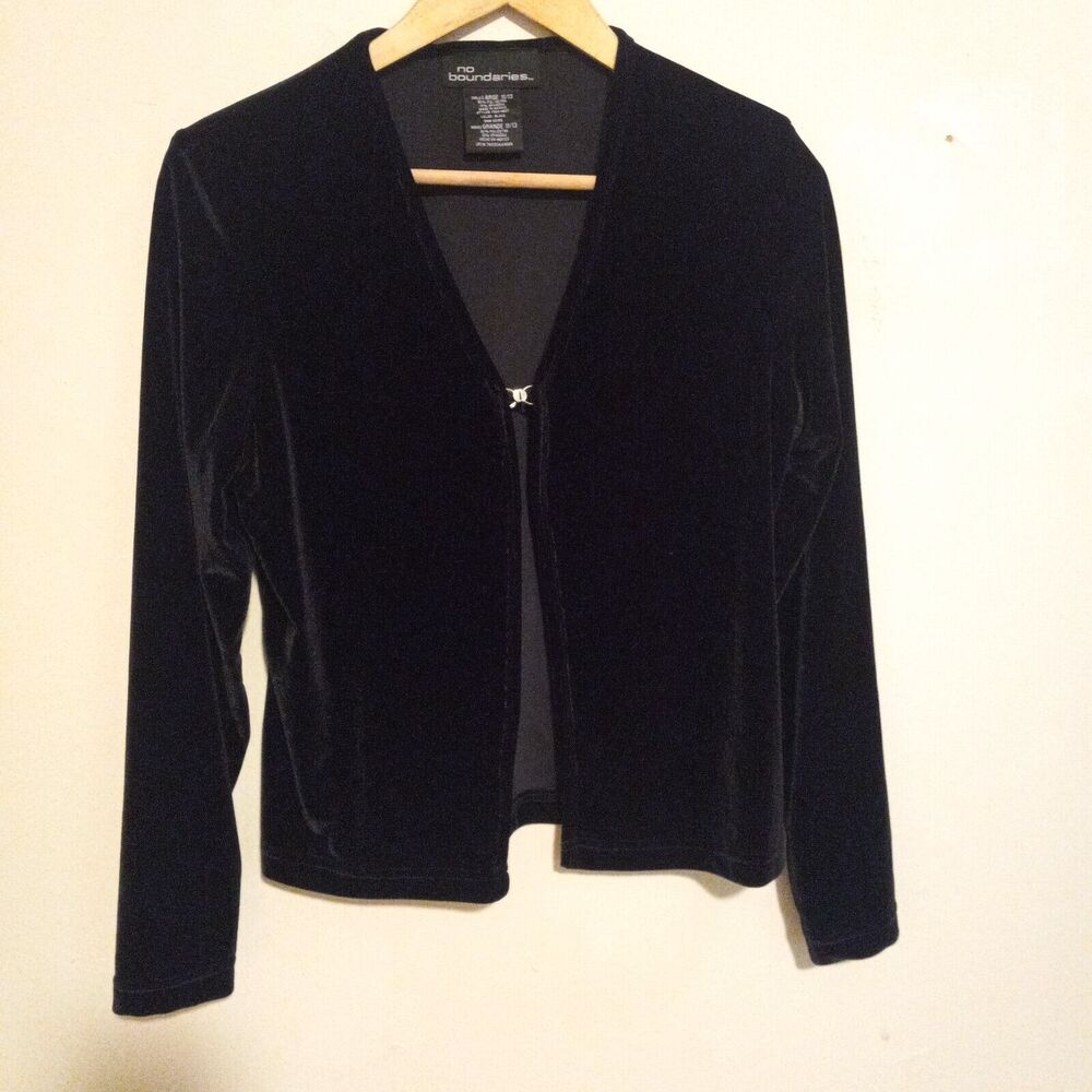 Vtg No Boundaries Velvet Cardigan-Size 11/13-Lined-Witchy-Y2K-Single Clasp-Goth
